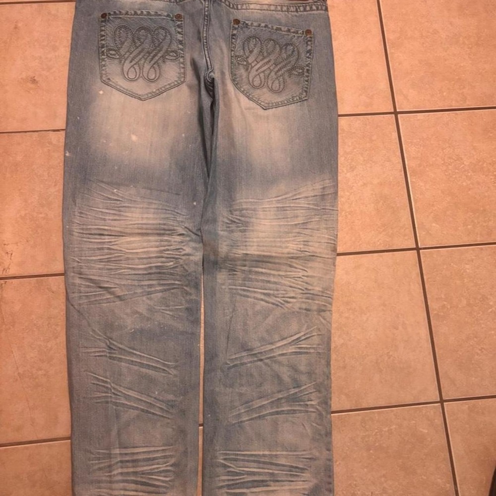 Y2K baggy Akoo blue jeans with faded wash and distressed Size 40